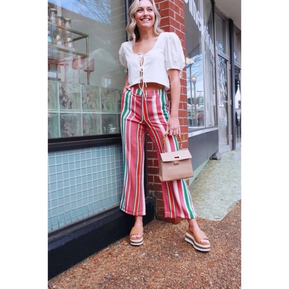 NWT Free People La Paz Slim Crop Pants / Berry Combo
